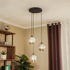 Lámpara colgante Starla, cristal grafito, 3 luces redonda
