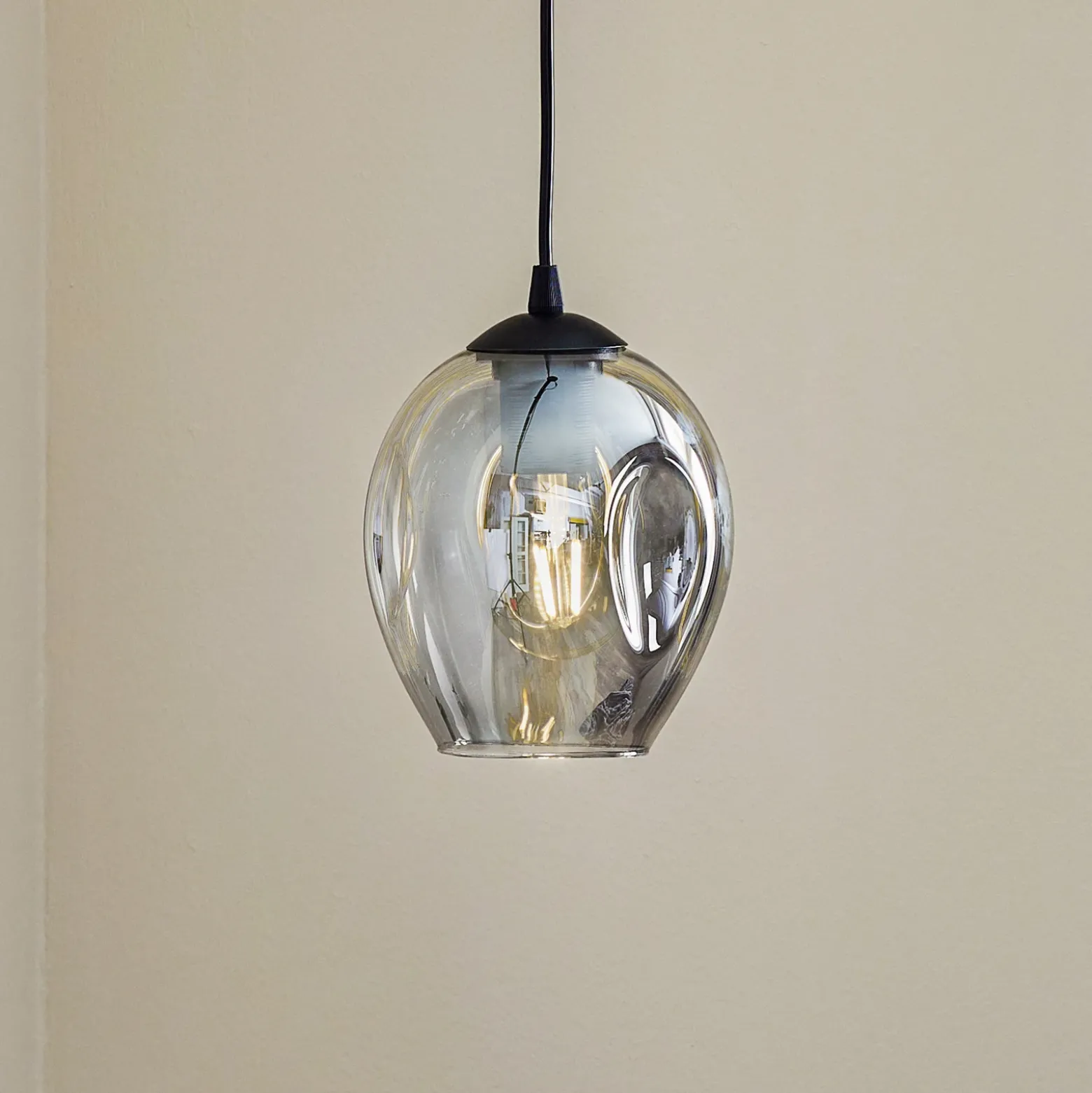 Lámpara colgante Starla, cristal grafito, 1 luz redonda