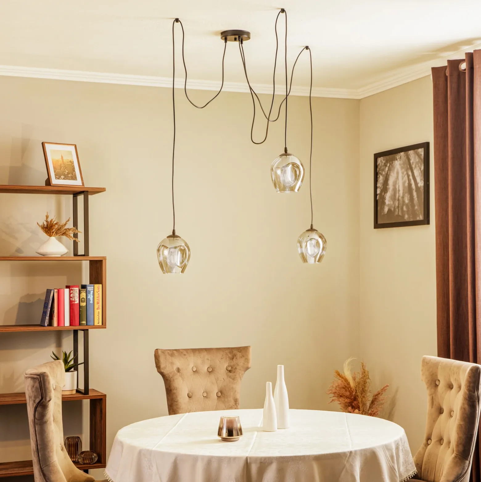 Lámpara colgante Starla, cristal grafito, 3 luces descentradas