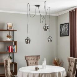 Lámpara colgante Starla, cristal grafito, 3 luces descentradas