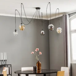 Lámpara colgante Starla, cristal grafito/ámbar/transparente, 5 luces,