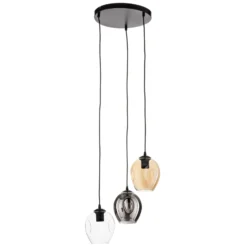 Lámpara colgante Starla, cristal grafito/ámbar/transparente, 3 luces, redonda