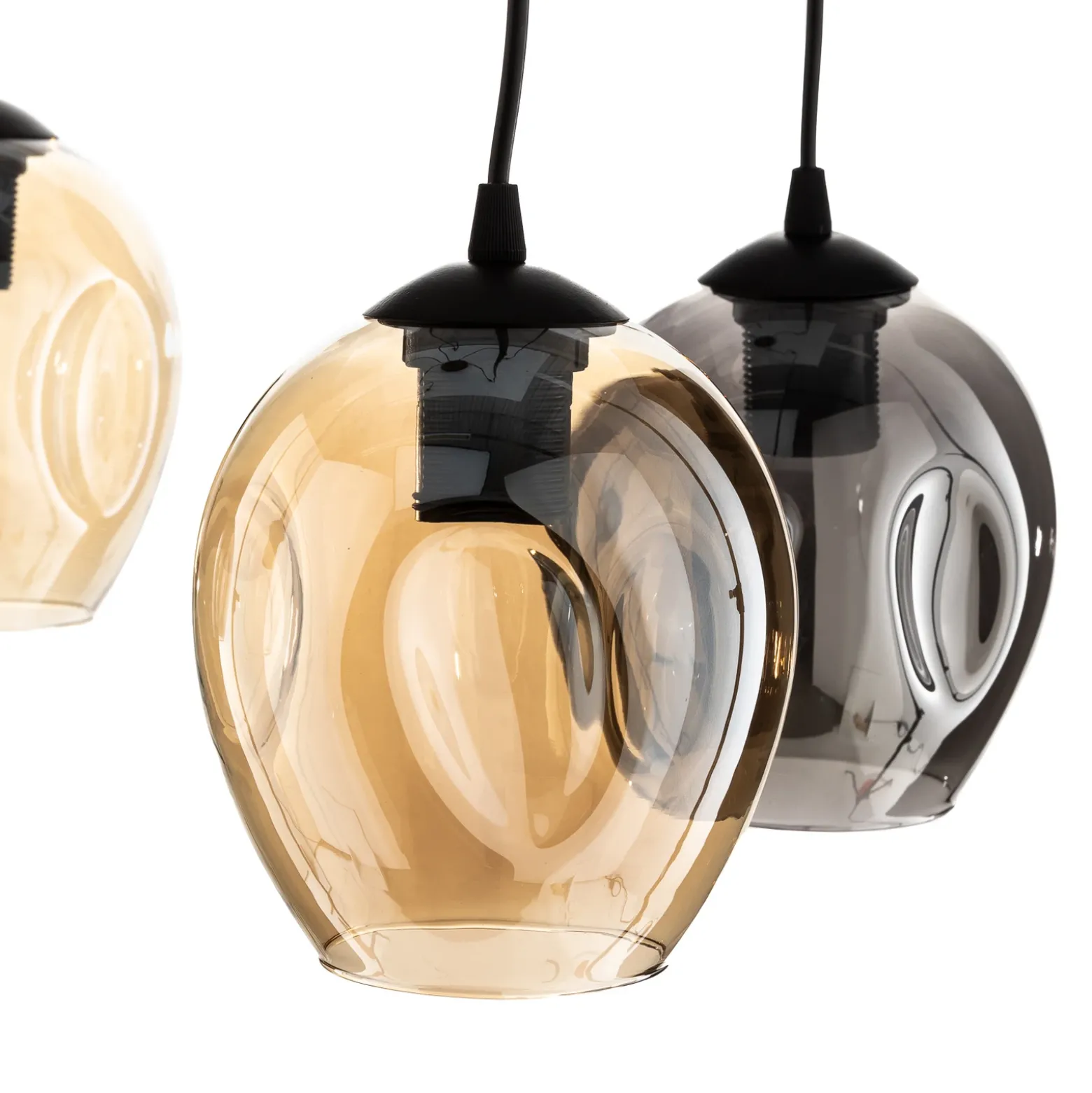 Lámpara colgante Starla, cristal grafito/ámbar/transparente, 5 luces,