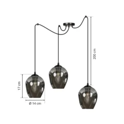 Lámpara colgante Starla, cristal grafito, 3 luces descentradas
