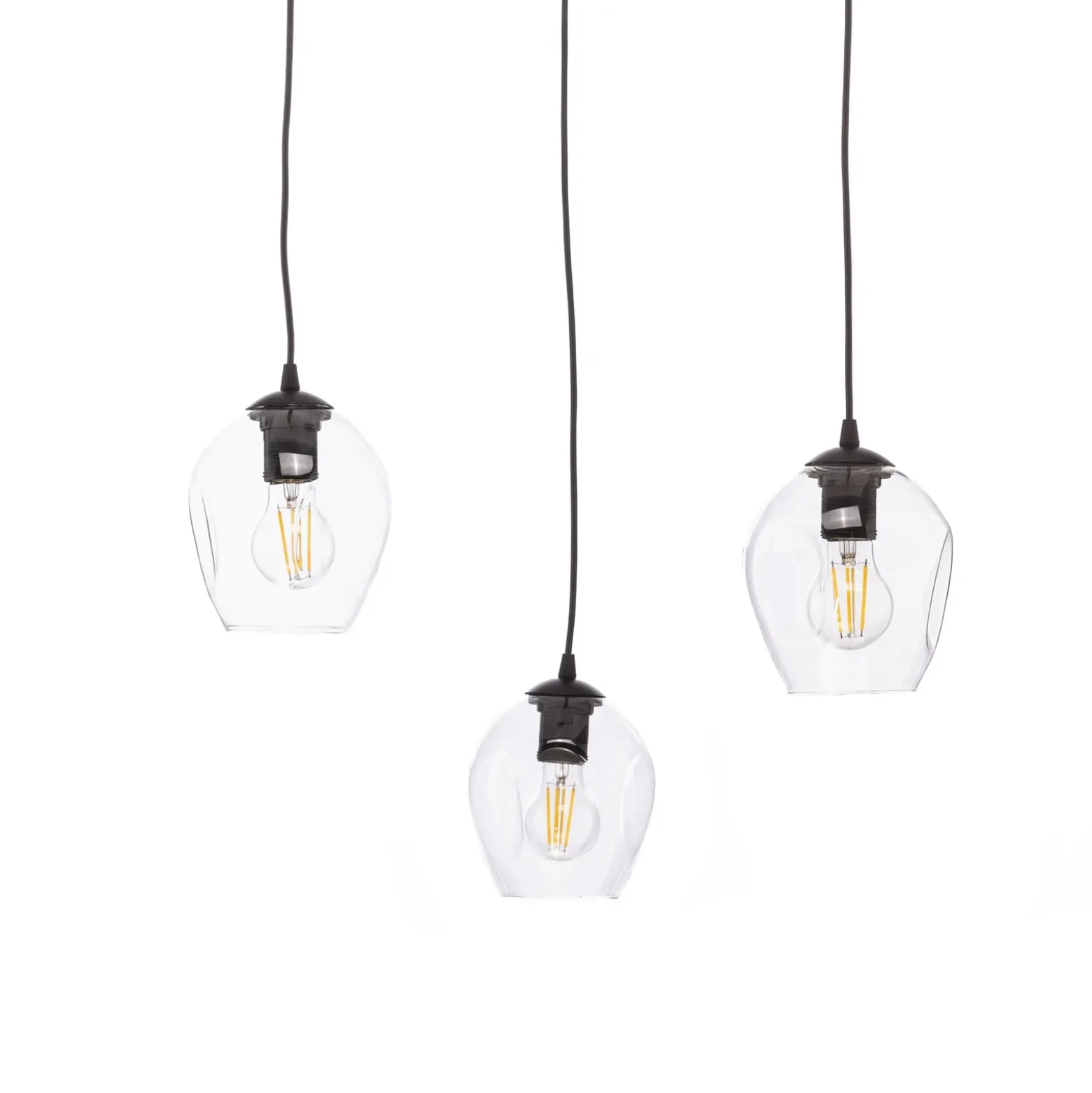 Lámpara colgante Starla, descentrada, 3 luces, transparente, cristal, E27