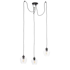 Lámpara colgante Starla, descentrada, 3 luces, transparente, cristal, E27