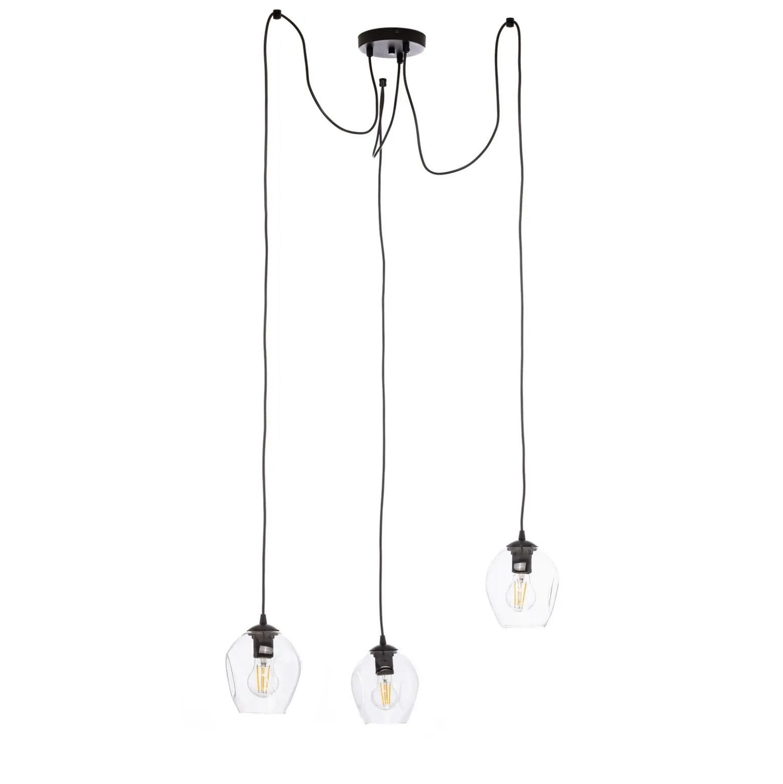 Lámpara colgante Starla, descentrada, 3 luces, transparente, cristal, E27