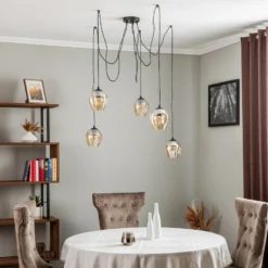Lámpara colgante Starla, descentrada, 5 luces, ámbar