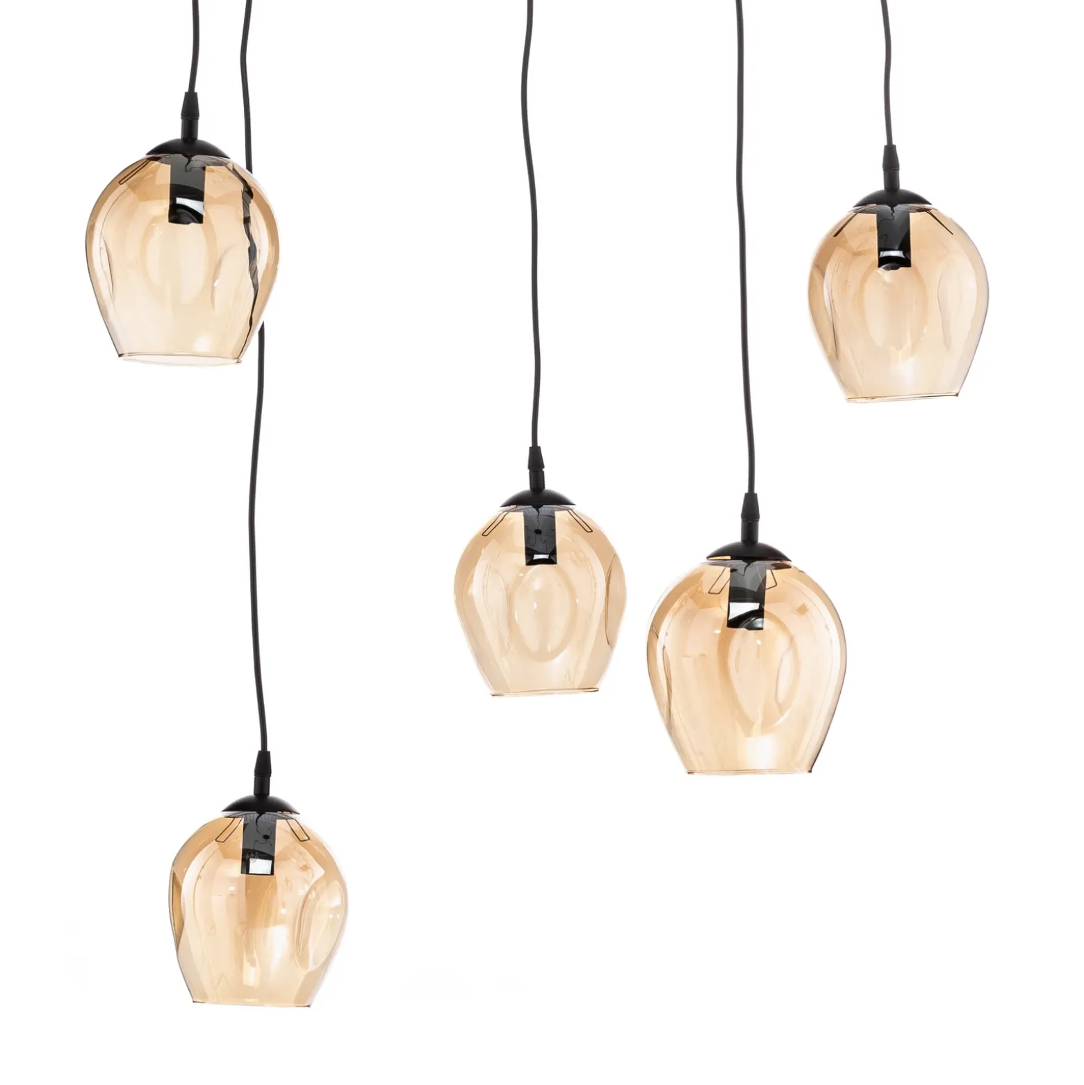 Lámpara colgante Starla, descentrada, 5 luces, ámbar