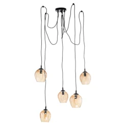 Lámpara colgante Starla, descentrada, 5 luces, ámbar