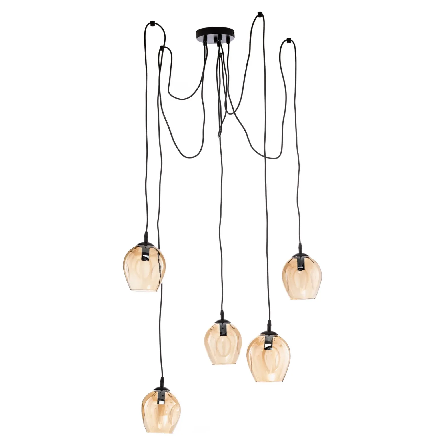 Lámpara colgante Starla, descentrada, 5 luces, ámbar