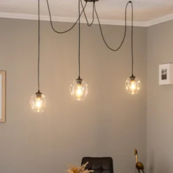 Lámpara colgante Starla, descentrada, 3 luces, transparente, cristal, E27