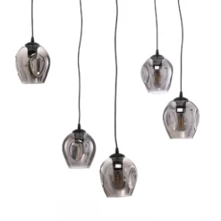 Lámpara colgante Starla descentrada 5 luces, cristal grafito