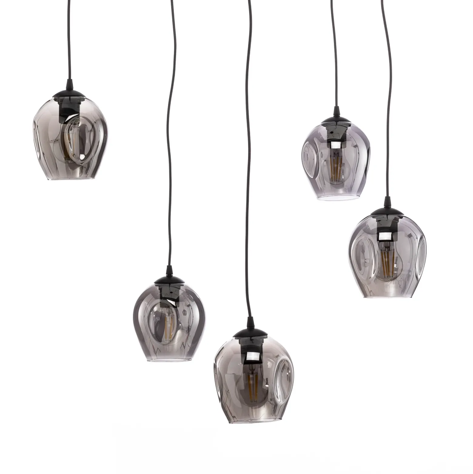 Lámpara colgante Starla descentrada 5 luces, cristal grafito