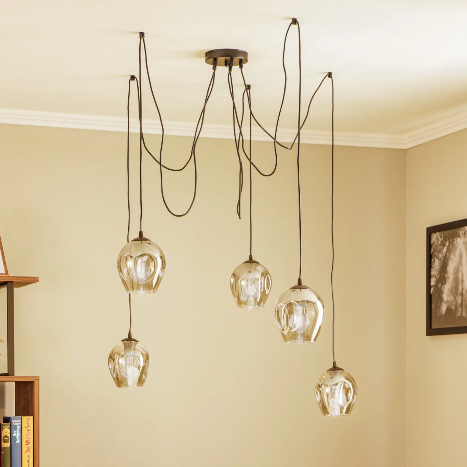 Lámpara colgante Starla descentrada 5 luces, cristal grafito