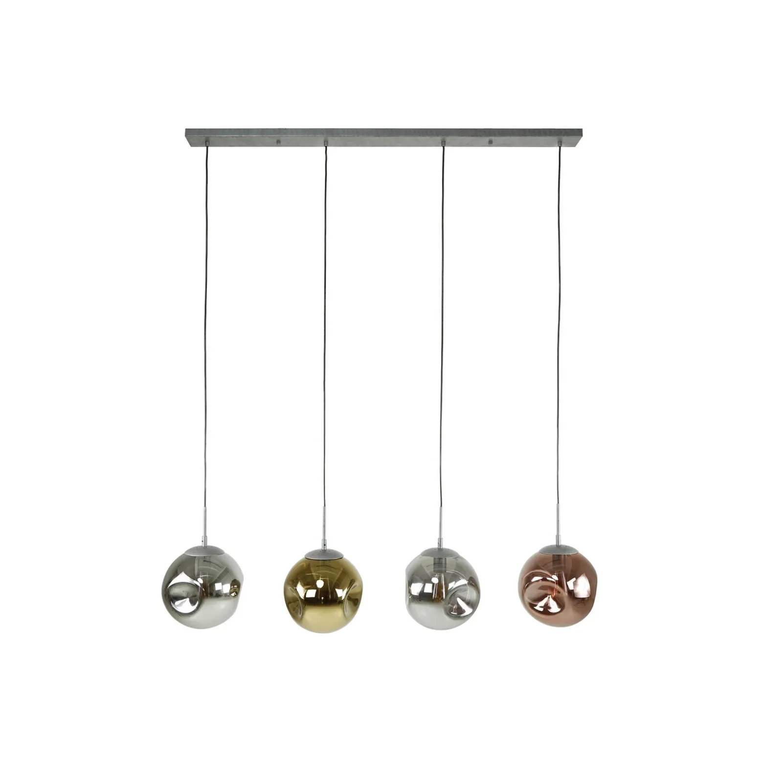 Lámpara colgante Stellar, 4 luces, alargada, plata envejecida, cristal