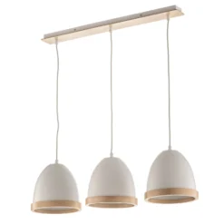 Lámpara colgante Studio con decoración de madera, 3 luces, blanca