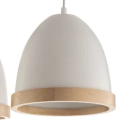Lámpara colgante Studio con decoración de madera, 3 luces, blanca
