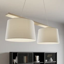 Lámpara colgante Suecia, blanco antiguo/blanco, textil, madera, 2 luces