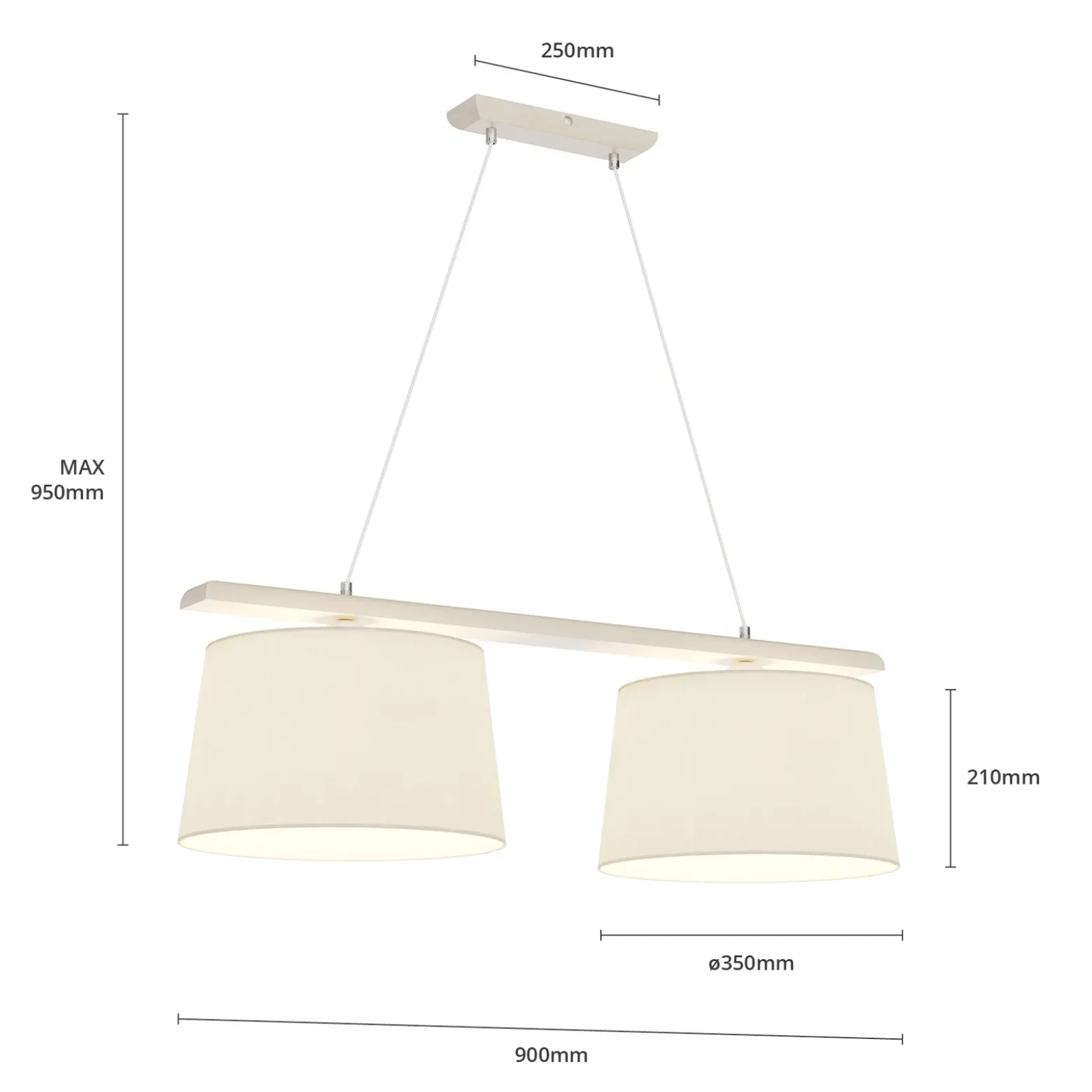 Lámpara colgante Suecia, blanco antiguo/blanco, textil, madera, 2 luces