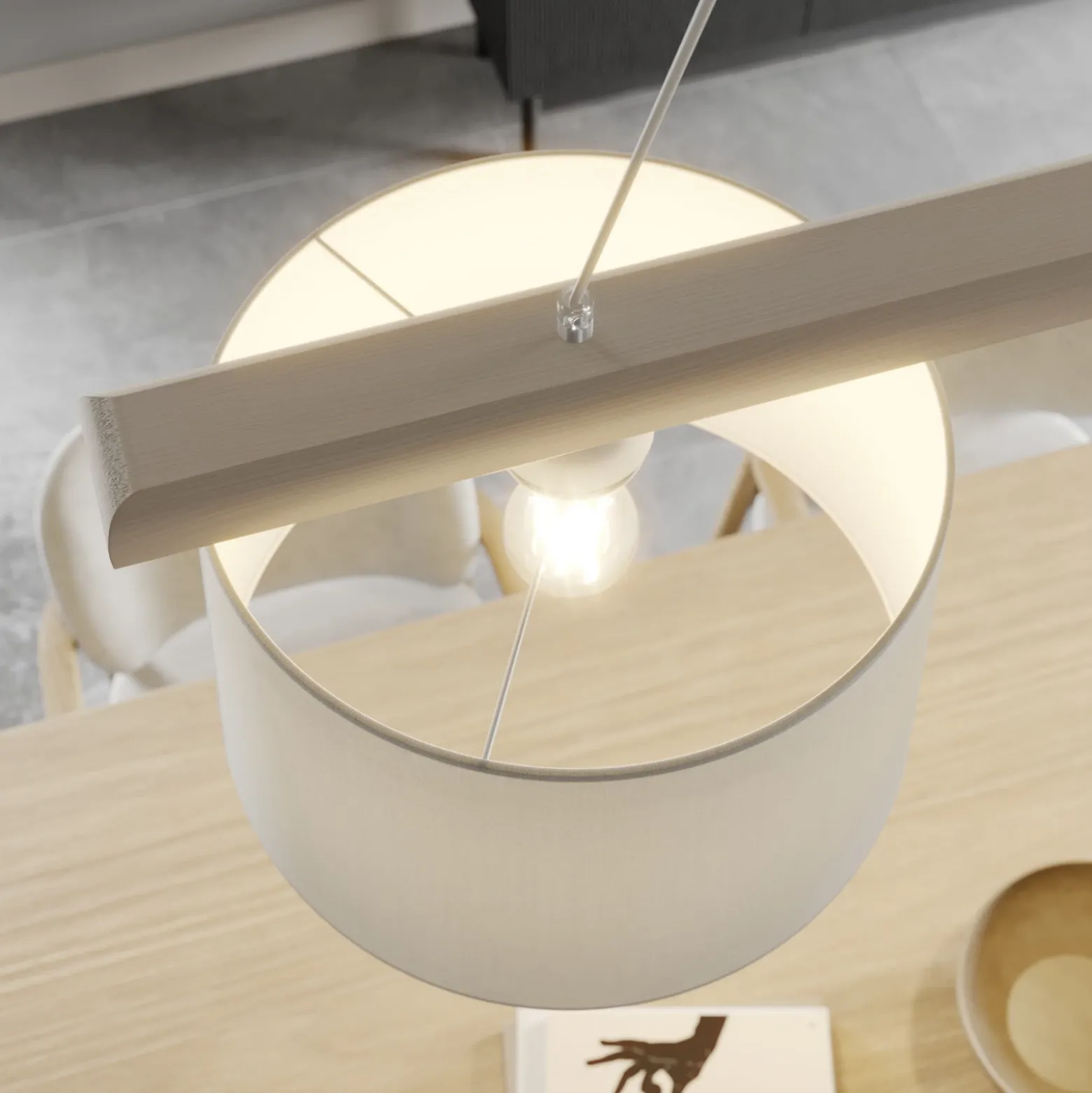 Lámpara colgante Suecia, blanco antiguo/blanco, textil, madera, 2 luces