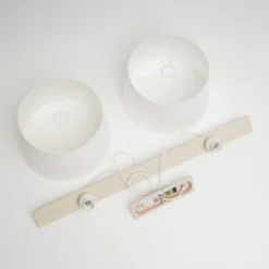 Lámpara colgante Suecia, blanco antiguo/blanco, textil, madera, 2 luces