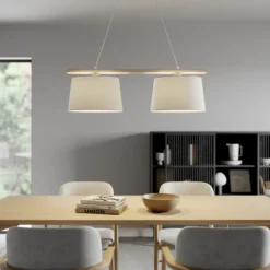 Lámpara colgante Suecia, blanco antiguo/blanco, textil, madera, 2 luces