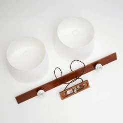 Lámpara colgante Suecia, blanco antiguo, textil, nogal, 2 luces