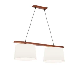 Lámpara colgante Suecia, blanco antiguo, textil, nogal, 2 luces