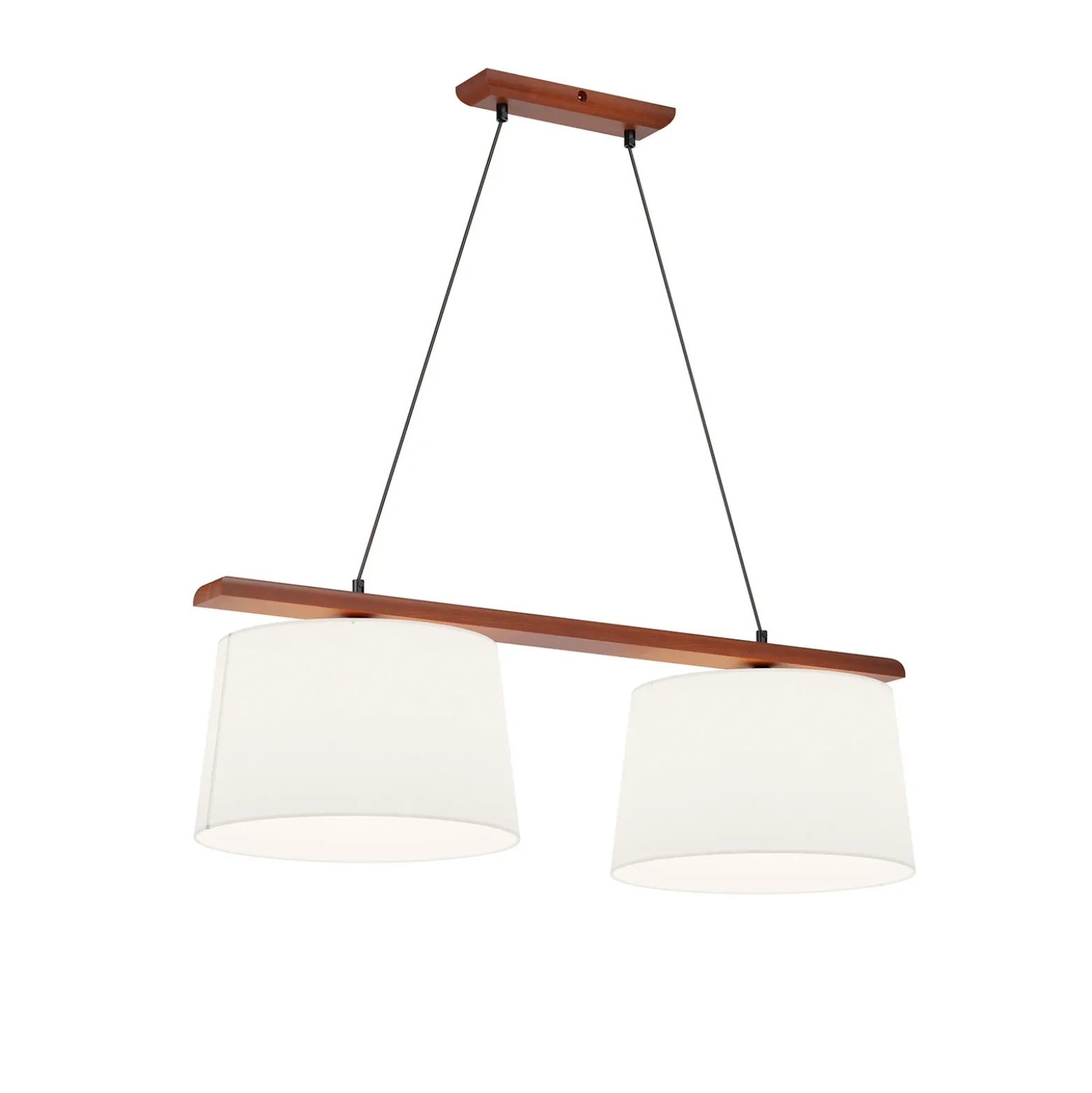 Lámpara colgante Suecia, blanco antiguo, textil, nogal, 2 luces