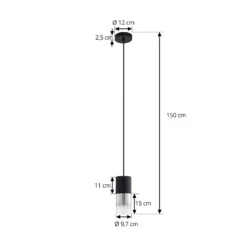 Lámpara colgante Svante de Lindby, 1 luz, negra, cristal, Ø 10 cm