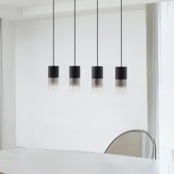 Lámpara colgante Svante de Lindby, 4 luces, negra, cristal, 85 cm