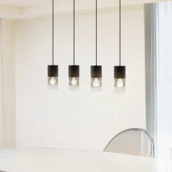 Lámpara colgante Svante de Lindby, 4 luces, negra, cristal, 85 cm