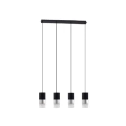 Lámpara colgante Svante de Lindby, 4 luces, negra, cristal, 85 cm