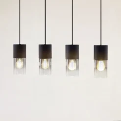 Lámpara colgante Svante de Lindby, 4 luces, negra, cristal, 85 cm
