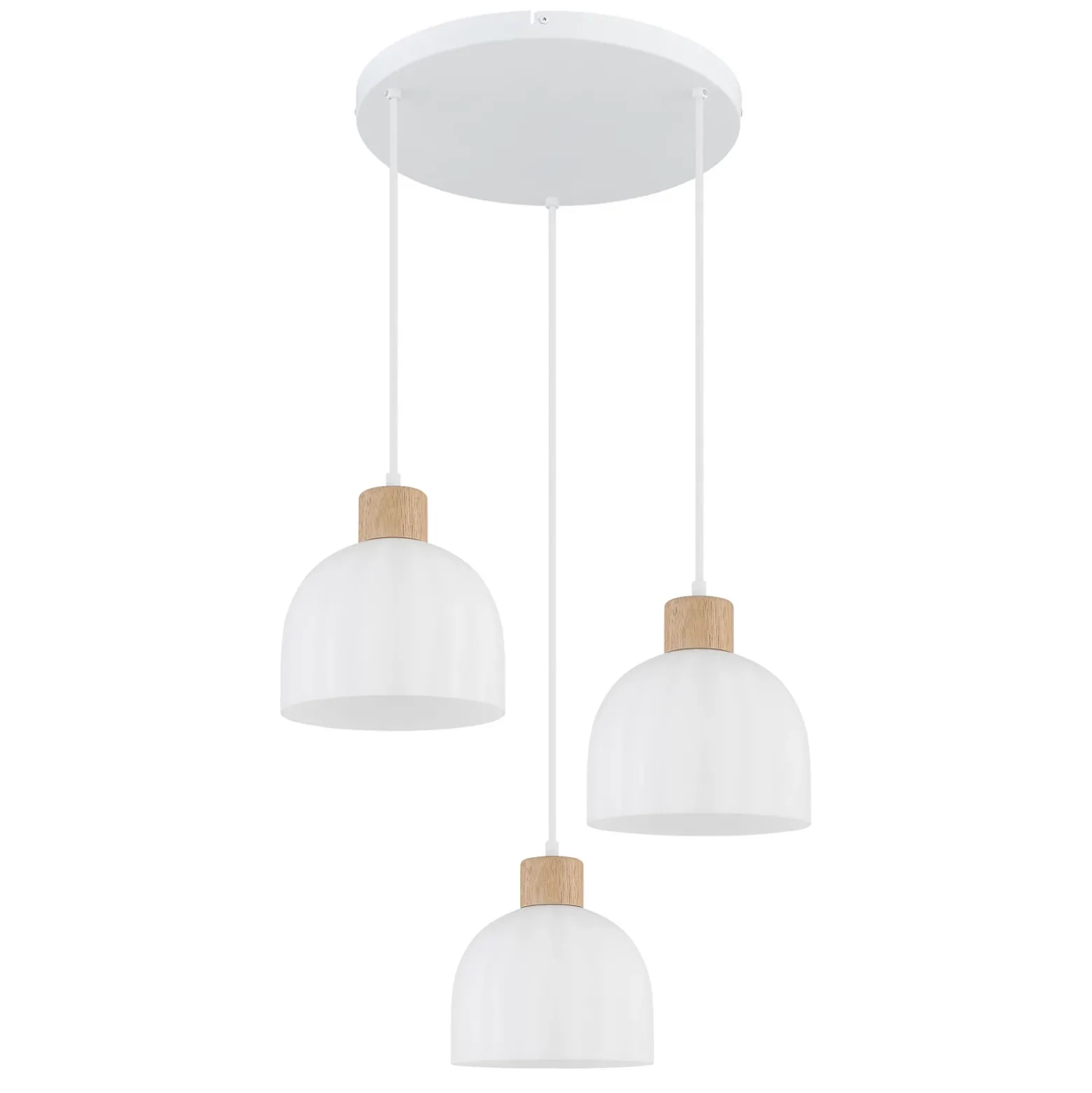 Lámpara colgante Swanson, Ø 51 cm, blanco/marrón, cristal/madera, 3 luces.