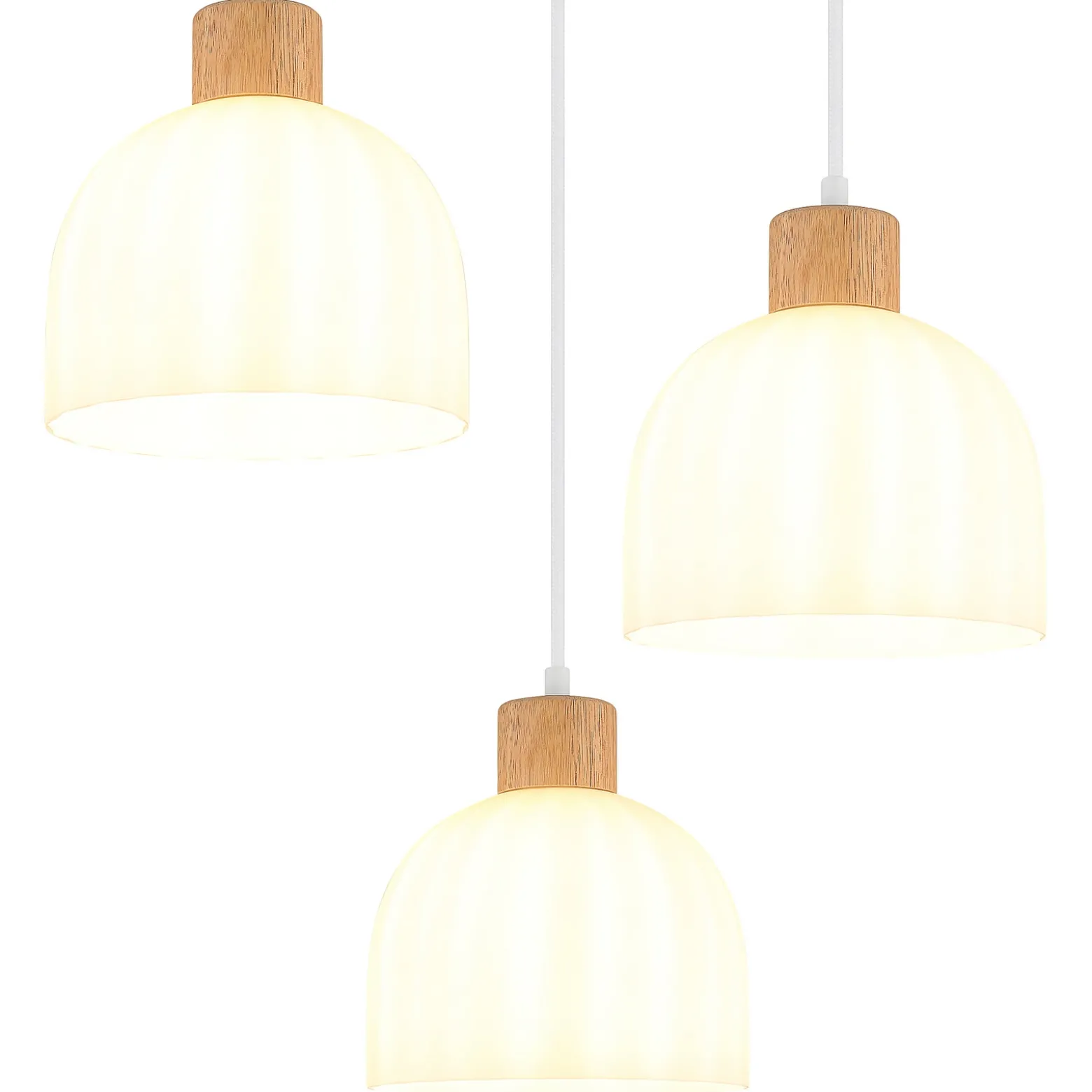 Lámpara colgante Swanson, Ø 51 cm, blanco/marrón, cristal/madera, 3 luces.