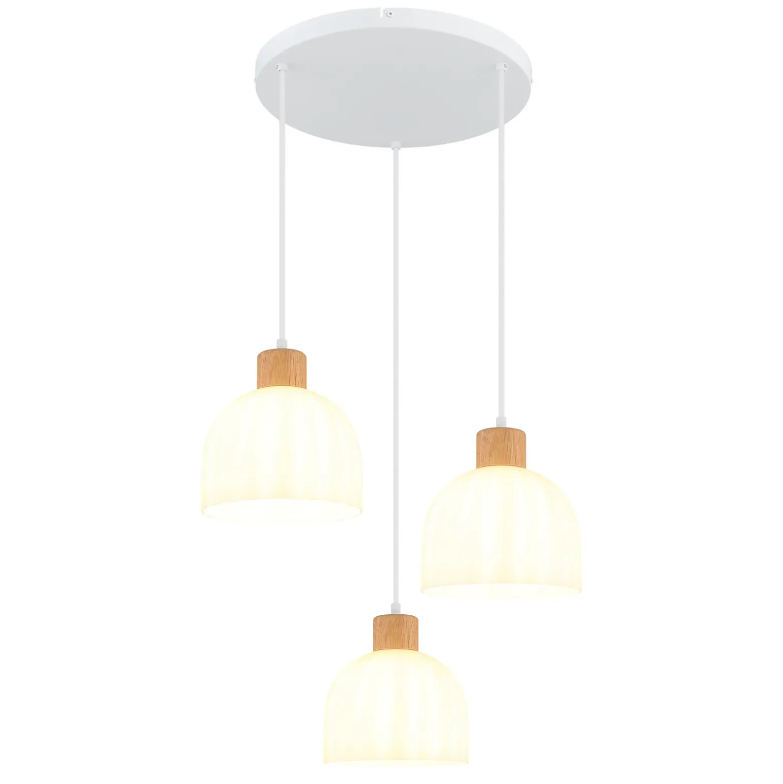 Lámpara colgante Swanson, Ø 51 cm, blanco/marrón, cristal/madera, 3 luces.