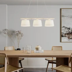 Lámpara colgante Sweden, blanco antiguo/blanco, textil, madera, 3 luces