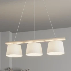 Lámpara colgante Sweden, blanco antiguo/blanco, textil, madera, 3 luces