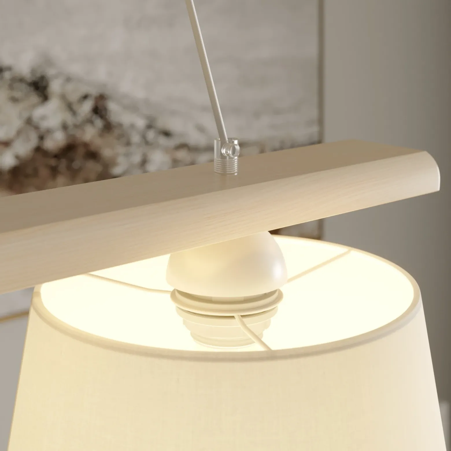 Lámpara colgante Sweden, blanco antiguo/blanco, textil, madera, 3 luces