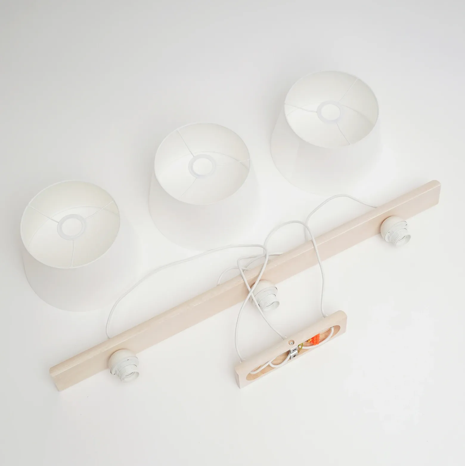 Lámpara colgante Sweden, blanco antiguo/blanco, textil, madera, 3 luces