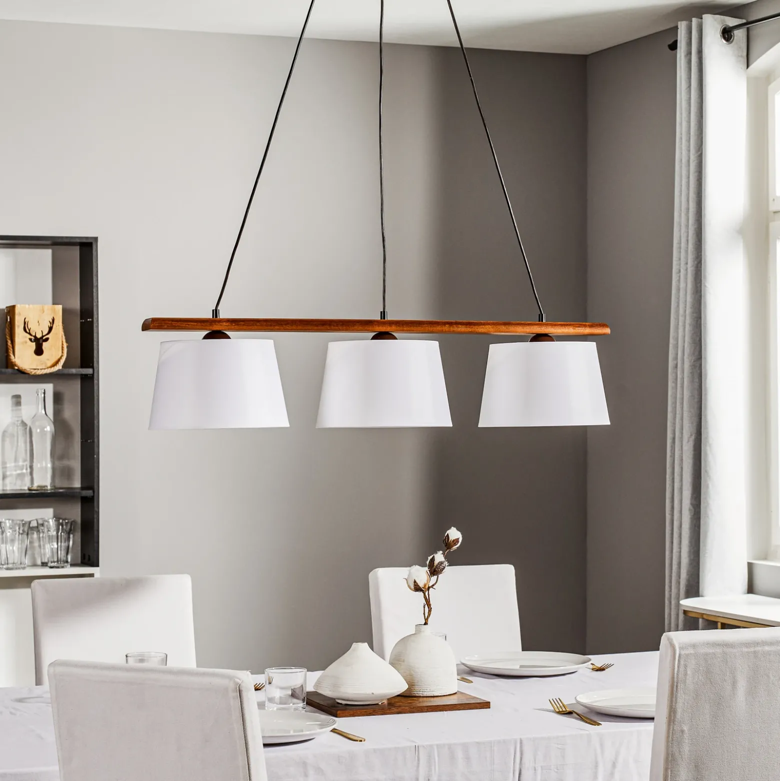 Lámpara colgante Sweden, 3 luces, roble nogal