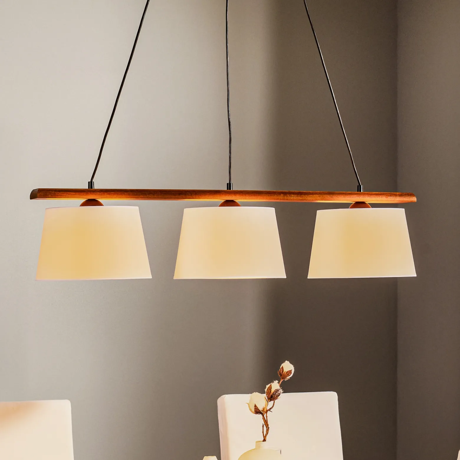 Lámpara colgante Sweden, 3 luces, roble nogal