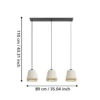 Lámpara colgante Tabley, color negro/natural, 89 cm, tela, 3 luces.