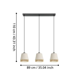Lámpara colgante Tabley, color negro/natural, 89 cm, tela, 3 luces.