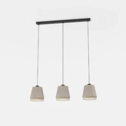 Lámpara colgante Tabley, color negro/natural, 89 cm, tela, 3 luces.