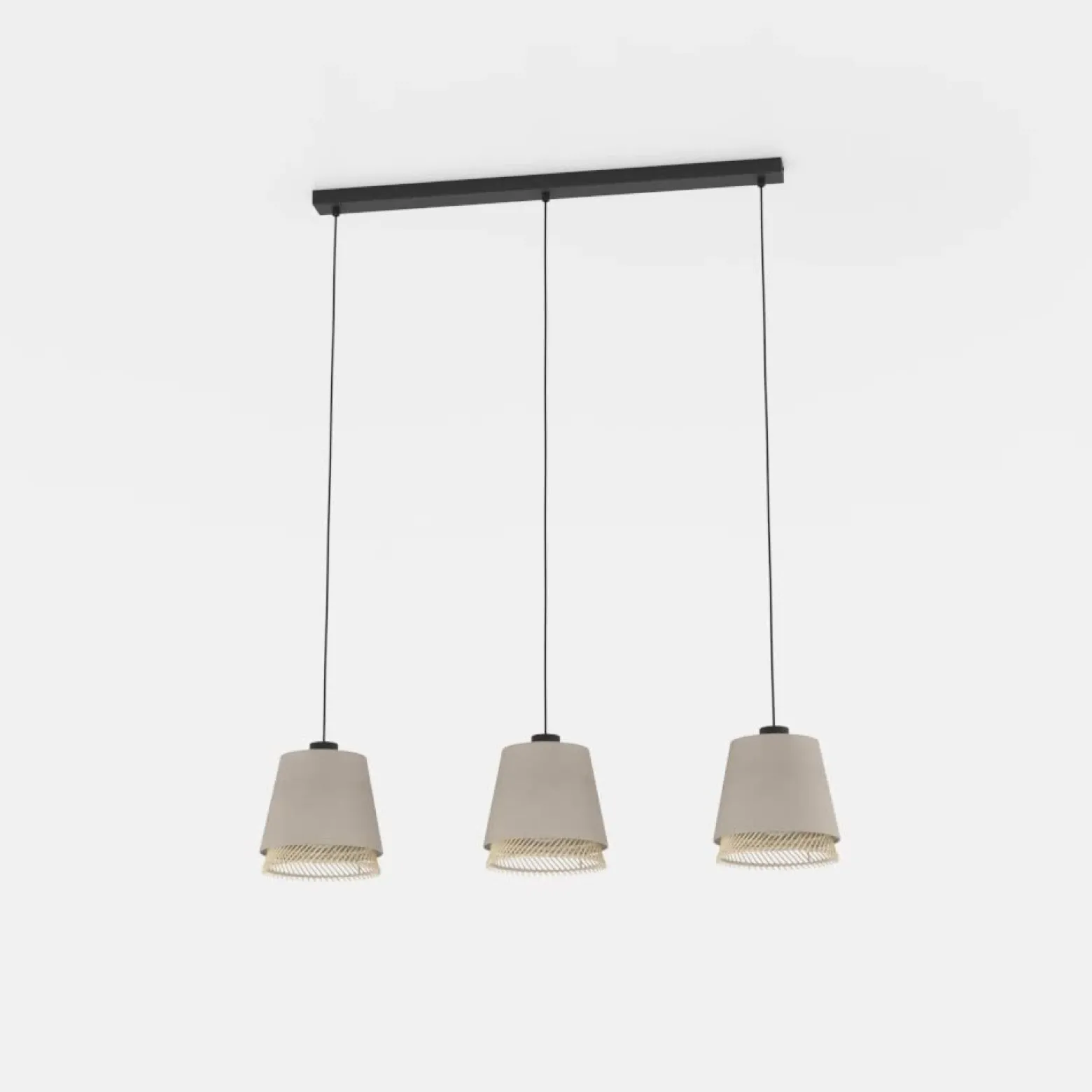 Lámpara colgante Tabley, color negro/natural, 89 cm, tela, 3 luces.