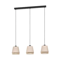 Lámpara colgante Tabley, color negro/natural, 89 cm, tela, 3 luces.