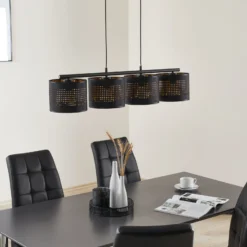 Lámpara colgante Tago, 4 luces, negro/dorado